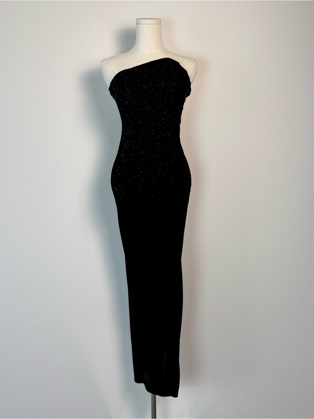 Vintage Rampage Y2K Black Beaded Strapless Maxi Dress Size S